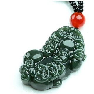                       Natural Hetian Jade Green Pixiu Pendant Necklace Men Jewelry Women Accessories Hand-carved Gifts                                              