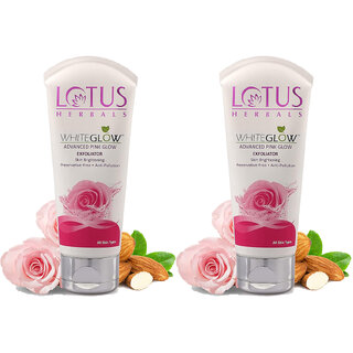                       Lotus Herbals Whiteglow Advanced Pink Glow Exfoliator  Brightens Skin  For All Skin Types  100g (  Pack Of 2)                                              