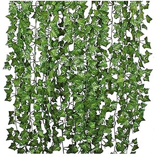                       De Gardenia Artificial Ivy Hanging Grass Creepers 7.5 Ft Long Set of 12 Green for Home and Wall Decoration                                              