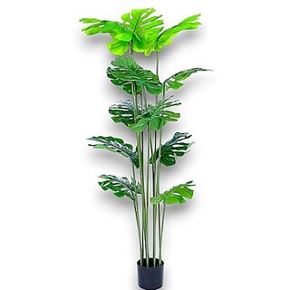 De Gardenia 106 CM Tall Artificial Palm Plant with Faux Turtle Leaf and Monstera - 12 Tropical Leaves in Black Pot for Outdoor Decor De Gardenia 106 CM Tall Artificial Palm Plant with Faux Turtle Leaf and Monstera - 12 Tropical Leaves in Black Pot for Outdoor Decor
