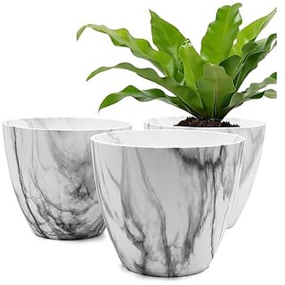 De Gardenia Artificial Melamine Marble Texture Flower Pots | Indoor Pots for Living Room Office and Home Decor | Plant Not Included (White_2) Pack of_2 De Gardenia Artificial Melamine Marble Texture Flower Pots | Indoor Pots for Living Room Office and Home Decor | Plant Not Included (White_2) Pack of_2