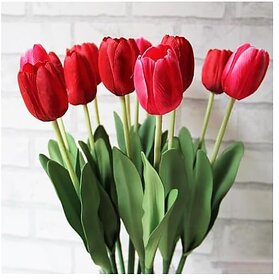 De Gardenia Artificial Tulip Flower Sticks 13.5 Inch Tall Faux Red Tulips for Vase Arrangements Home Decor and Special Occasions (Vase Not Included)