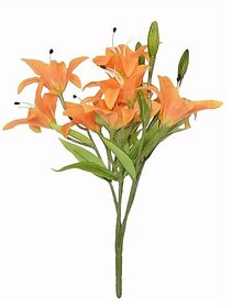 De Gardenia Artificial Real Touch Lilies Flower Bunch for Dxc3xa9cor - 55 cm Tall 9 Heads Orange - Faux Floral Arrangement for Home Office and Event Decoration (Pack of 5)