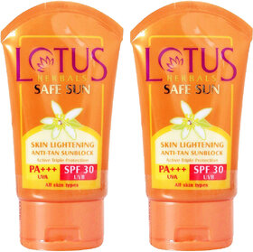 Lotus Herbals Skin Lightening Anti Tan Sunscreen Spf 30 Pa+++  Lightens Tan, Briad Spectrum Protection50G (Pack Of 2)