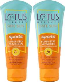 Lotus Herbals Safe Sun Sports Super-Stay Sunblock Spf 70 Pa+++ Anti-Pollution, Water Sweat Resistant 40G (Pack Of 2)