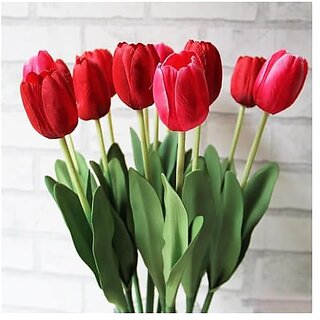 De Gardenia Artificial Tulip Flower Sticks 13.5 Inch Tall Faux Red Tulips for Vase Arrangements Home Decor and Special Occasions (Vase Not Included)