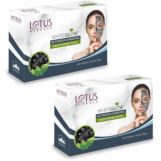                       Lotus Herbals Whiteglow Activated Charcoal Brightening 1 Facial Kit Oil Control  Anti Pollution 188g ( Pack Of 2 )                                              