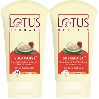 Lotus Herbals Sheamoist Shea Butter Real Strawberry 24Hr Moisturiser For Dry To Normal Skin Types 60G ( Pack Of 2 ) Lotus Herbals Sheamoist Shea Butter Real Strawberry 24Hr Moisturiser For Dry To Normal Skin Types 60G ( Pack Of 2 )