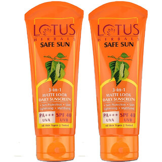 Lotus Herbals Safesun 3In1 Matte Look Daily SunscreenTinted Sunscreen Spf 40 Pa+++ 75 G ( Pack Of 2 ) Lotus Herbals Safesun 3In1 Matte Look Daily SunscreenTinted Sunscreen Spf 40 Pa+++ 75 G ( Pack Of 2 )