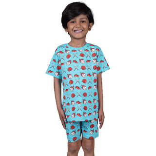                       Kid Kupboard Cotton Boys T-Shirt and Short Set, Light Blue, Half-Sleeves, 6-7 Years KIDS7237                                              