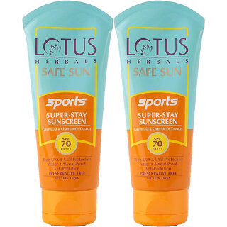 Lotus Herbals Safe Sun Sports Super-Stay Sunblock Spf 70 Pa+++Anti-Pollution, Water Sweat Resistant80 G (Pack Of 2) Lotus Herbals Safe Sun Sports Super-Stay Sunblock Spf 70 Pa+++Anti-Pollution, Water Sweat Resistant80 G (Pack Of 2)