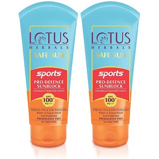                       Lotus Herbals Safe Sun Sports Pro-Defence Sunblock  Spf 100  Pa+++  Highest Uv Protection 80G ( Pack Of 2 )                                              
