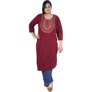                       Kid Kupboard Cotton Women A-Line Kurta, Maroon, Full-Sleeves, XL-Xtra Large KIDS7279                                              