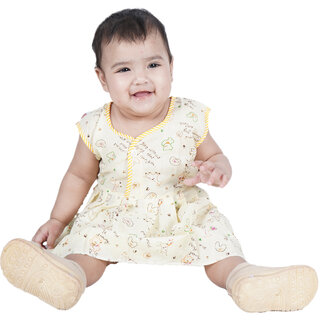                       Kid Kupboard Cotton Baby Girls A-Line Frock, Yellow, Sleeveless, 9-12 Months KIDS7275                                              