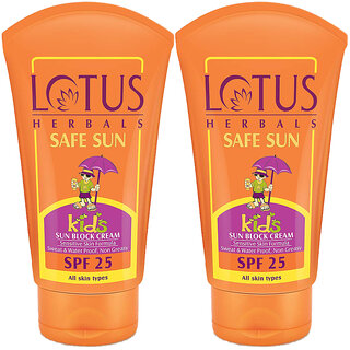 Lotus Herbals Safe Sun Kids Sunscreen Cream - Sensitive Skin Formula Spf 25 Sweat Waterproof 100G ( Pack Of 2 ) Lotus Herbals Safe Sun Kids Sunscreen Cream - Sensitive Skin Formula Spf 25 Sweat Waterproof 100G ( Pack Of 2 )