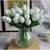 De Gardenia Artificial Tulip Flower Sticks 13.5 Inch Tall Faux White Tulips for Vase Arrangements Home Decor and Special Occasions (Vase Not Included)