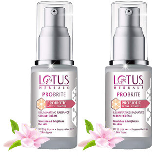 Lotus Herbals Probrite Illuminating Radiance Serum+Cream Nourishes Skin Spf 20 Pa+++ 30Ml ( Pack Of 2 ) Lotus Herbals Probrite Illuminating Radiance Serum+Cream Nourishes Skin Spf 20 Pa+++ 30Ml ( Pack Of 2 )