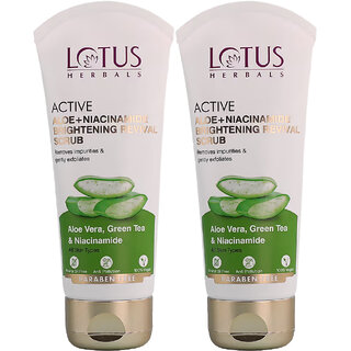 Lotus Herbals Active Aloe + Niacinamide Brightening Revival Scrub Removes Impurities Exfoliates100Gm ( Pack Of 2 ) Lotus Herbals Active Aloe + Niacinamide Brightening Revival Scrub Removes Impurities Exfoliates100Gm ( Pack Of 2 )