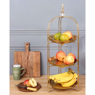                       HEAVEN HOME'S BY V DECORE Elegant High Grade Metal 3-Tier Fruit  Vegetable Basket for Dining Table                                              