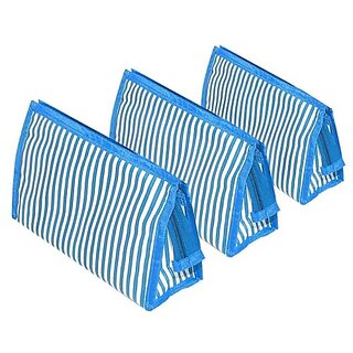                       Aronkart Polyester Cosmetic Pouch (Set of 3 Pcs. Lining Pouch - Blue)                                              