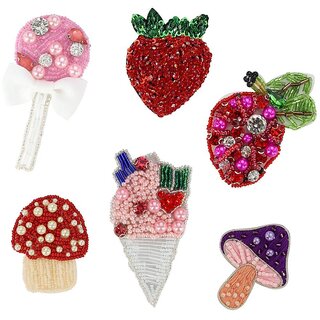                       2 Pieces Hand-Beaded Fabric Patches, Sew-On Patch For Clothes,Dopamine Style Bead PatchMushroom And Candy Diy Beading Kits                                              