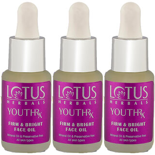 Lotus Herbals Youthrx Firm  Bright Face Oil  Bakuchiol Retinol  Vitamin C  Anti Ageing   15Ml( Pack Of 3)