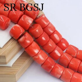 12-14mm Column Pattern Orange Natural Bamboo Coral Gemstone Jewelry Making Beads Strand 15