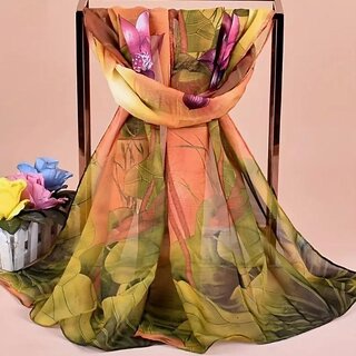 Ultra-thin Lotus Print Chiffon Scarf Thin Breathable Soft Comfortable Shawl Retro Style Windproof Lightweight Women's Scarf Ultra-thin Lotus Print Chiffon Scarf Thin Breathable Soft Comfortable Shawl Retro Style Windproof Lightweight Women's Scarf