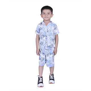                       Kid Kupboard Cotton Boys Shirt and Short Set, Multicolor, Half-Sleeves, 6-7 Years KIDS7280                                              
