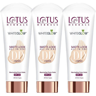                       Lotus Herbals Whiteglow Matte Look All In One Dd Cream  Pink Beige  Spf 20  All Skin Types  50G ( Pack Of 3)                                              