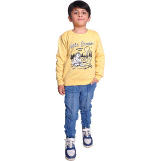                       Kid Kupboard Cotton Boys Sweatshirt, Yellow, Full-Sleeves, 7-8 Years KIDS7291                                              