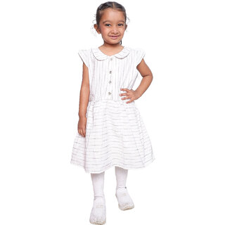                       Kid Kupboard Cotton Baby Girls A-Line Frock, White, Sleeveless, 4-5 Years KIDS7316                                              