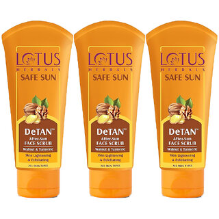                       Lotus Herbals Safe Sun Detan AfterSun Face Scrub Walnut  Turmeric Exfoliates Removes Tan100G   (Pack Of 3)                                              