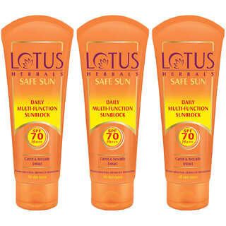 Lotus Herbals Safe Sun Daily MultiFunction Sunscreen Spf 70 Pa Sweat Water Resistant 60G (Pack Of 3) Lotus Herbals Safe Sun Daily MultiFunction Sunscreen Spf 70 Pa Sweat Water Resistant 60G (Pack Of 3)