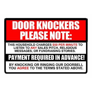                       No Soliciting Sign Decal Sticker per minute Door Knockers Funny window 6