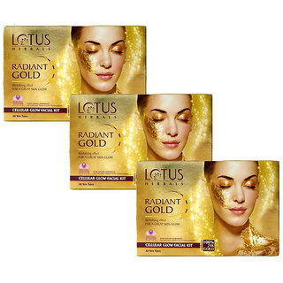 Lotus Herbals Radiant Gold Cellular Glow1 Facial Kit With 24K Gold Leaves For Skin Glow 37G (Pack Of 3) Lotus Herbals Radiant Gold Cellular Glow1 Facial Kit With 24K Gold Leaves For Skin Glow 37G (Pack Of 3)