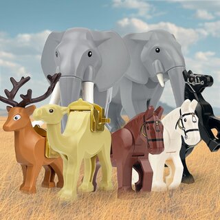                       7PCS Cartoon Mini Animal Elephant Deer Horse Camel DIY Accessories Building Blocks Bricks New Year Toys                                              