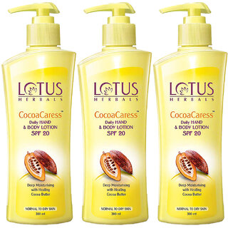 Lotus Herbals Cocoacaress Daily Hand Body Lotion With Cocoa Butter For Dry Skin Spf 20 300Ml (Pack Of 3) Lotus Herbals Cocoacaress Daily Hand Body Lotion With Cocoa Butter For Dry Skin Spf 20 300Ml (Pack Of 3)