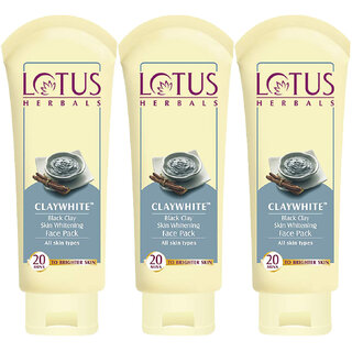 Lotus Herbals Claywhite Black Clay Face Pack Detans Skin Unclogs Pores 120G ( Pack Of 3) Lotus Herbals Claywhite Black Clay Face Pack Detans Skin Unclogs Pores 120G ( Pack Of 3)