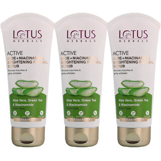 Lotus Herbals Active Aloe Niacinamide Brightening Revival Scrub Removes Impurities Exfoliates 100Gm ( Pack Of 3) Lotus Herbals Active Aloe Niacinamide Brightening Revival Scrub Removes Impurities Exfoliates 100Gm ( Pack Of 3)