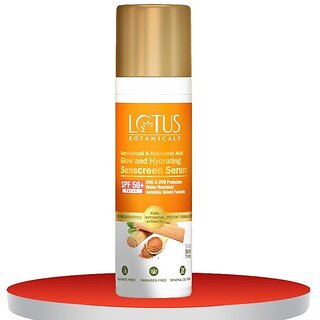 Lotus Botanicals Sunscreen - Spf Spf 50+ Pa+++ Sandalwood & Hyaluronic Acid Glow And Hydrating Sunscreen Serum (30 Ml) Lotus Botanicals Sunscreen - Spf Spf 50+ Pa+++ Sandalwood & Hyaluronic Acid Glow And Hydrating Sunscreen Serum (30 Ml)