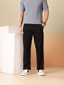 MEGHZ Men Straight Fit Black Cotton Blend Trousers