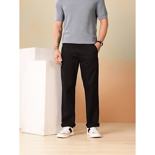                       MEGHZ Men Straight Fit Black Cotton Blend Trousers                                              