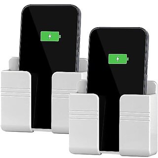 (Pack of 2) Wall Mount Mobile Holder Storage Case for TV/AC Remote Wall Mounted Mobile Stand Multi Purpose Stand with Hole for Phone Charging (White) (Pack of 2) Wall Mount Mobile Holder Storage Case for TV/AC Remote Wall Mounted Mobile Stand Multi Purpose Stand with Hole for Phone Charging (White)