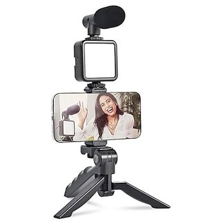 VLOGGING KIT for Video Making with MIC Mini Tripod Stand LED Light Phone Holder Clip for Making Videos VLOGGING KIT for Video Making with MIC Mini Tripod Stand LED Light Phone Holder Clip for Making Videos