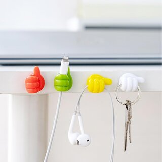 5Pcs Silicone Thumb Wall Hooks, Self Adhesive Thumb Hook, Multifunction Thumb up Wall Hooks for Cable Headphones Home Office Wall Storage