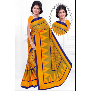                       Art Silk Yellow Printed 5.6 Meter Saree With Blouse Piece                                              