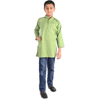 Kid Kupboard Cotton Boys Kurta, Green, Full-Sleeves, 9-10 Years KIDS7321