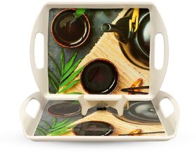Aurka 13 Inch Rectangle Melamine Serving Tray (M2  Pack of 2  Medium) Perfect for Serving Snacks, Beverages and Desserts, Stylish Addition to Your Home Decor