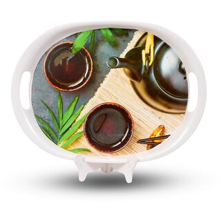                       Aurka 11.6 Inch Oval Melamine Serving Tray (M2  Pack of 1  Small) Perfect for Serving Snacks, Beverages and Desserts, Stylish Addition to Your Home Decor                                              